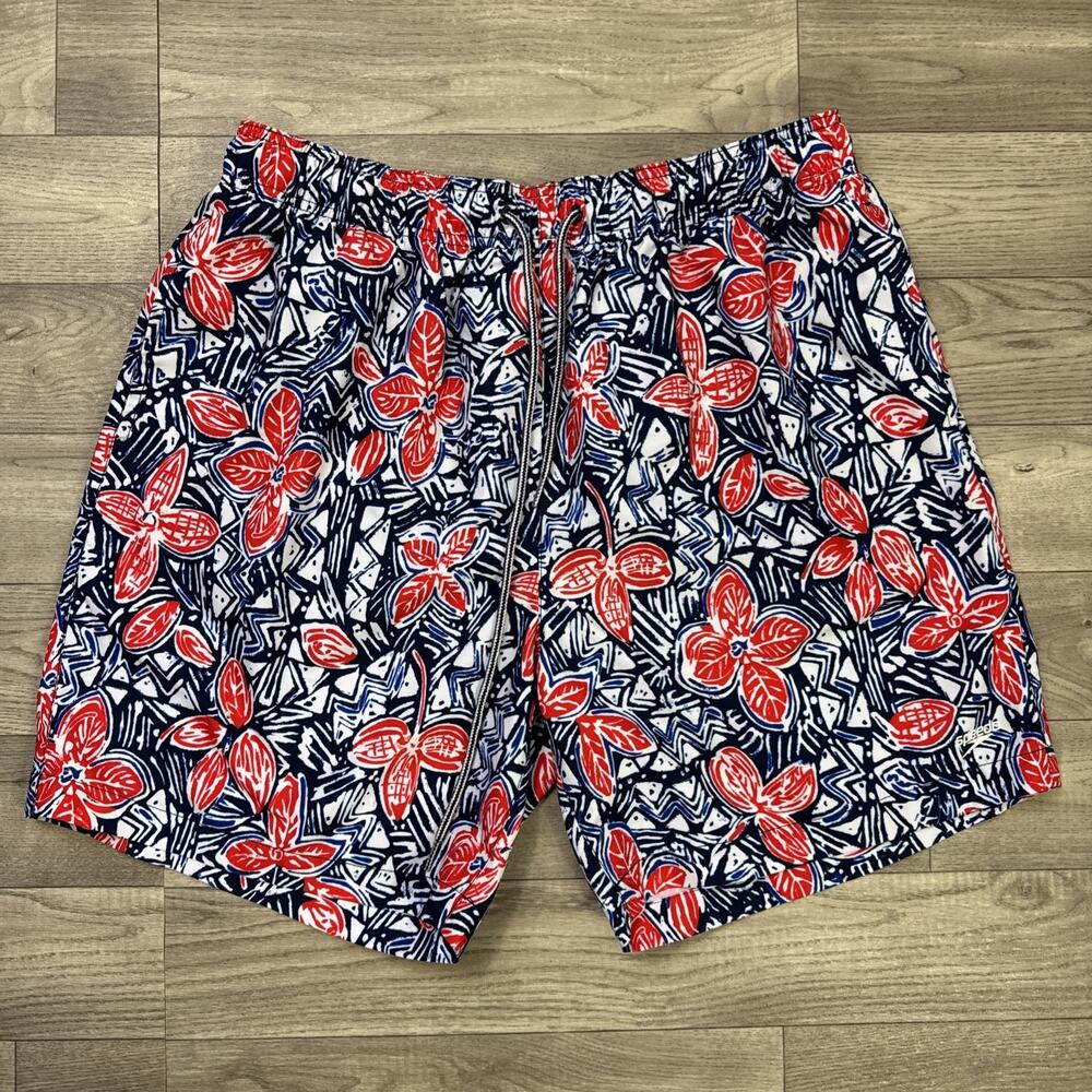 Speedo Swim Trunks Shorts Navy Blue Pattern sz XL